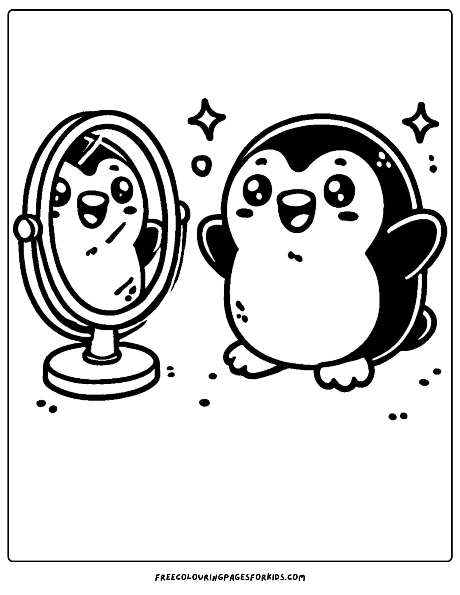 penguin looking in a mirror coloring page