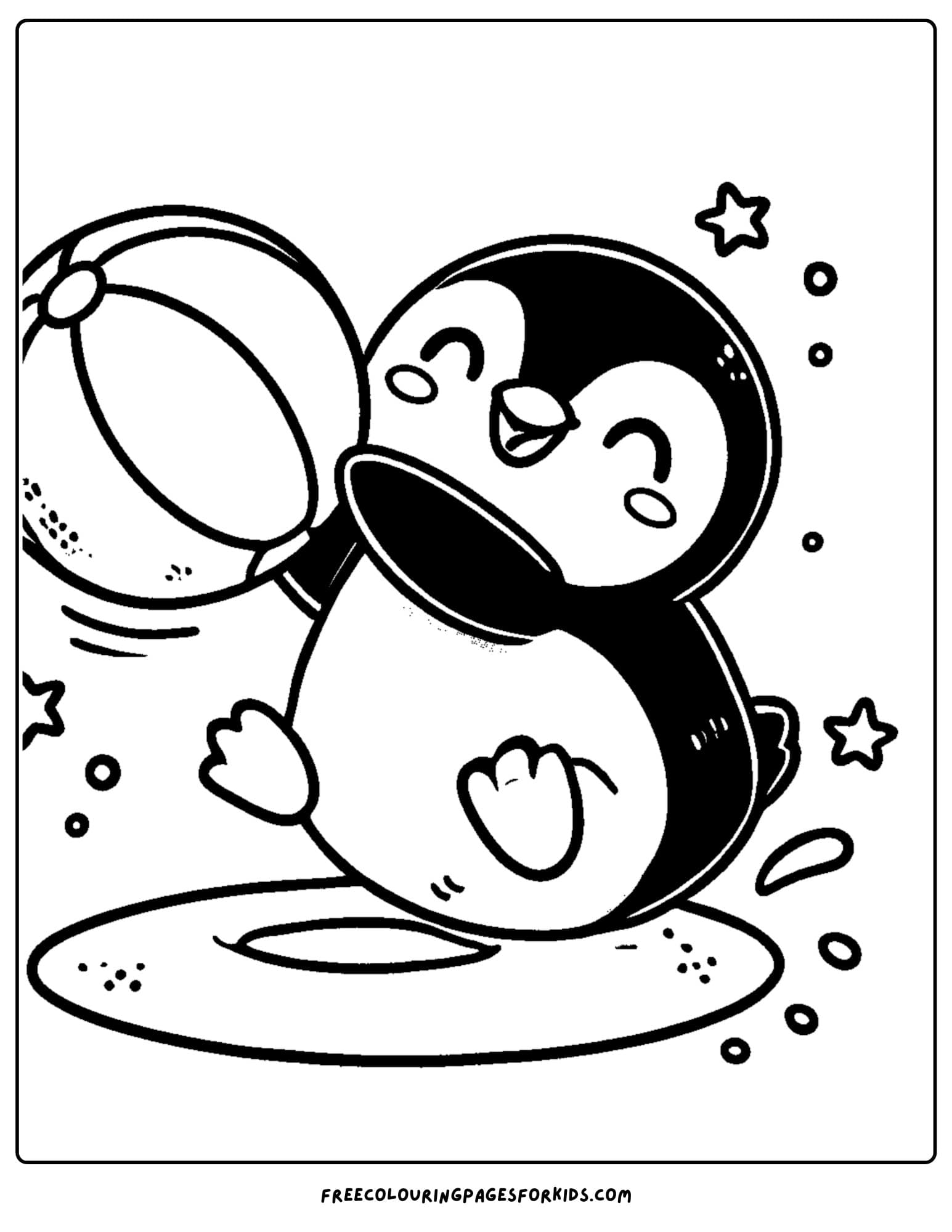 penguin playing with a ball coloring page