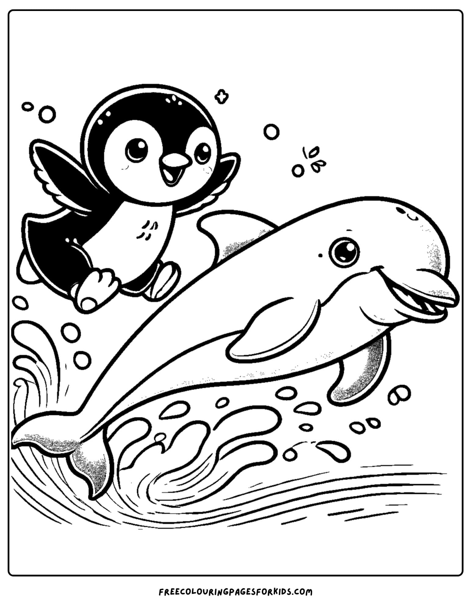 penguin racing a dolphin coloring page