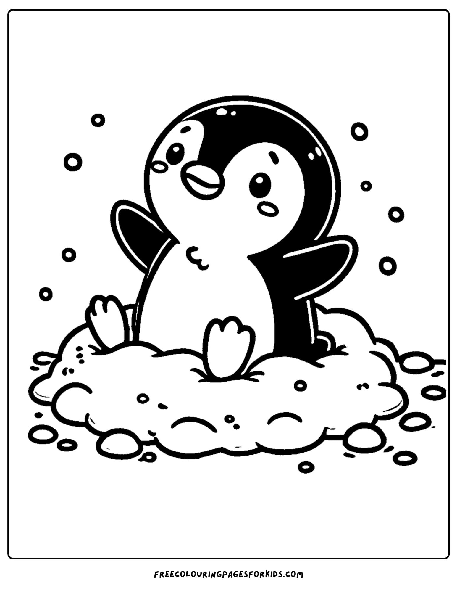 penguin stuck in the snow coloring page