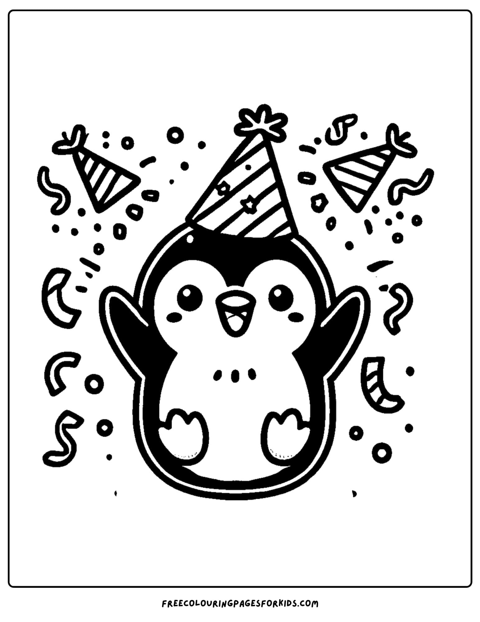 penguin celebrating a party coloring page