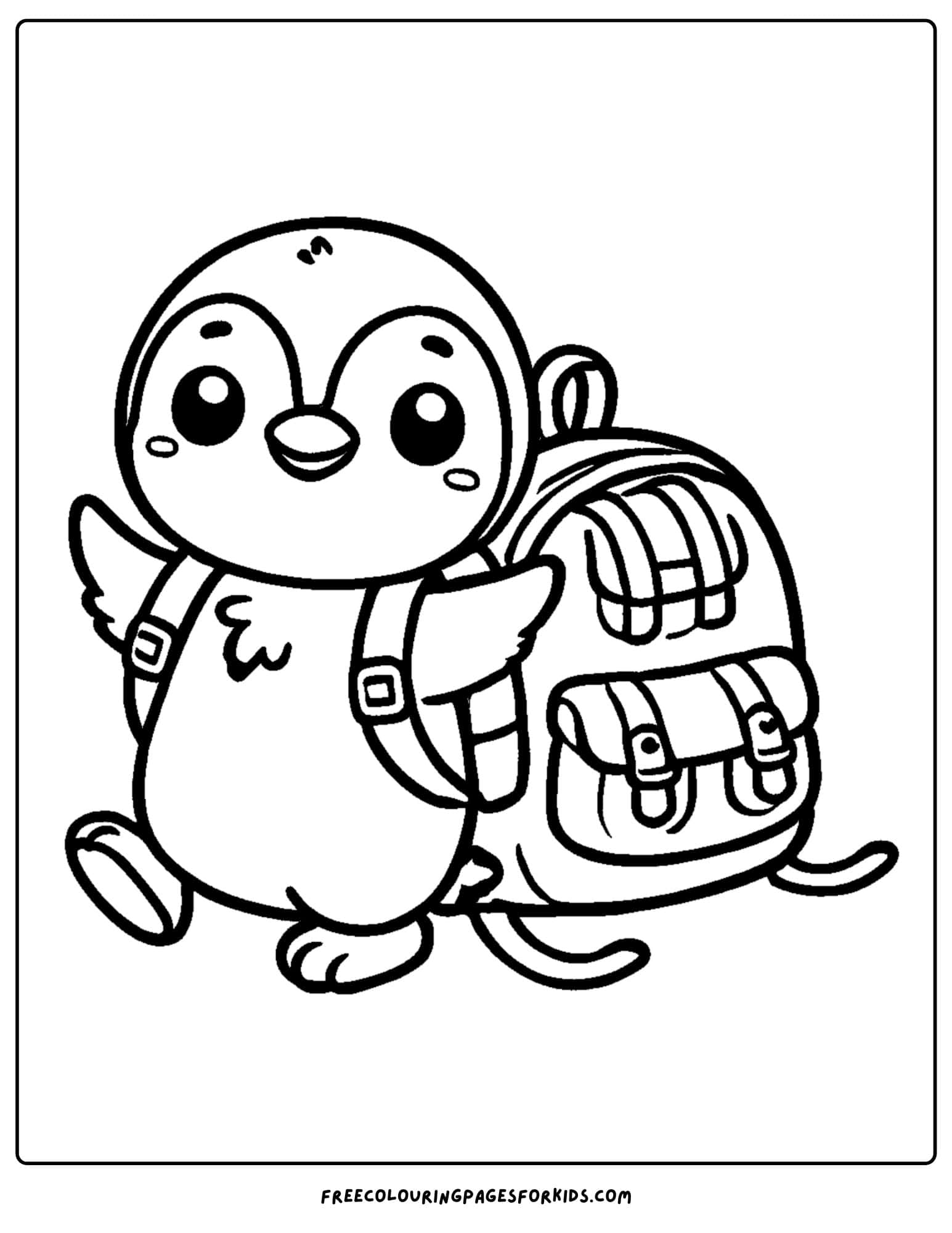 penguin wearing a backpack coloring page