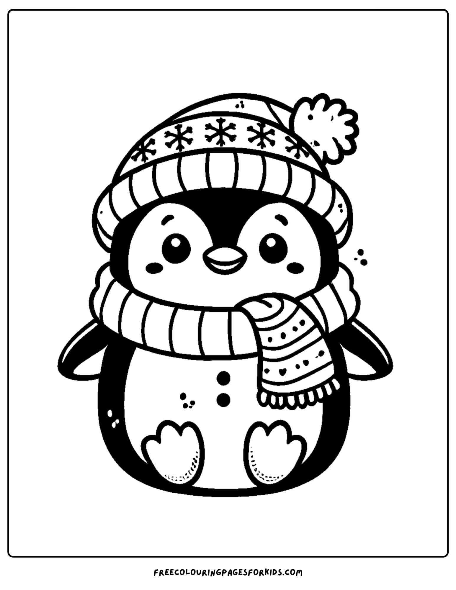 penguin wearing winter clothes coloring page