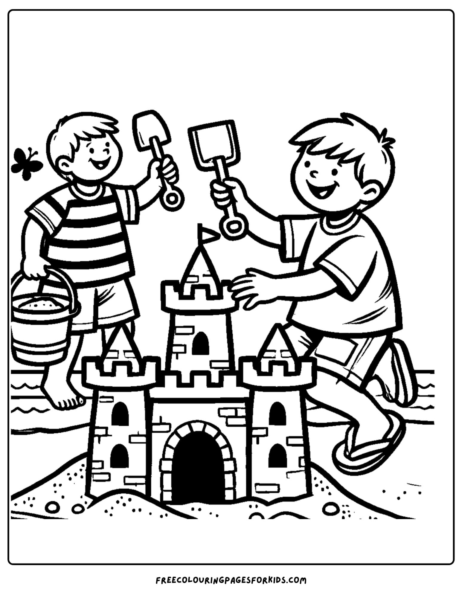 sandcastle built by kids coloring page