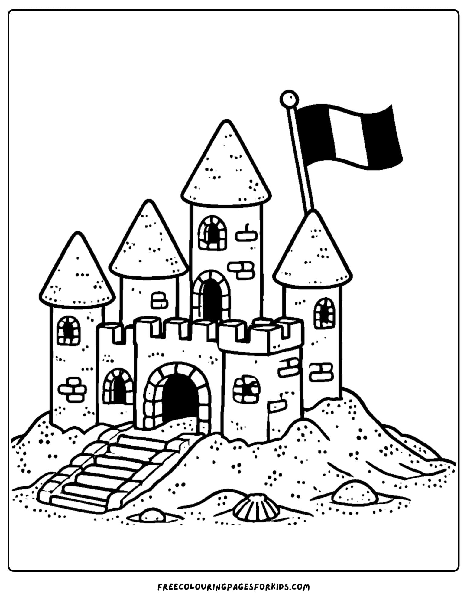 sandcastle with a flag coloring page