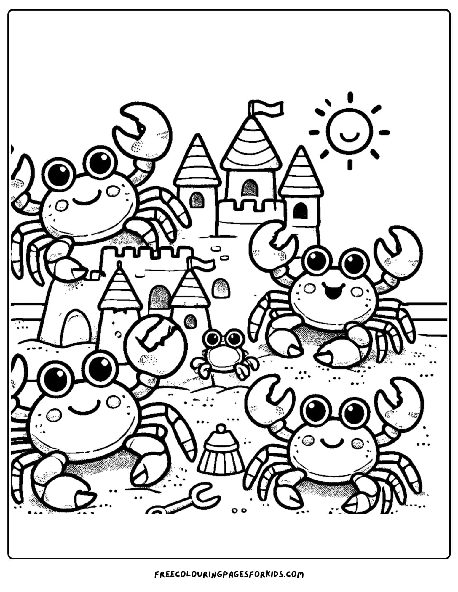 sandcastle with crabs coloring page