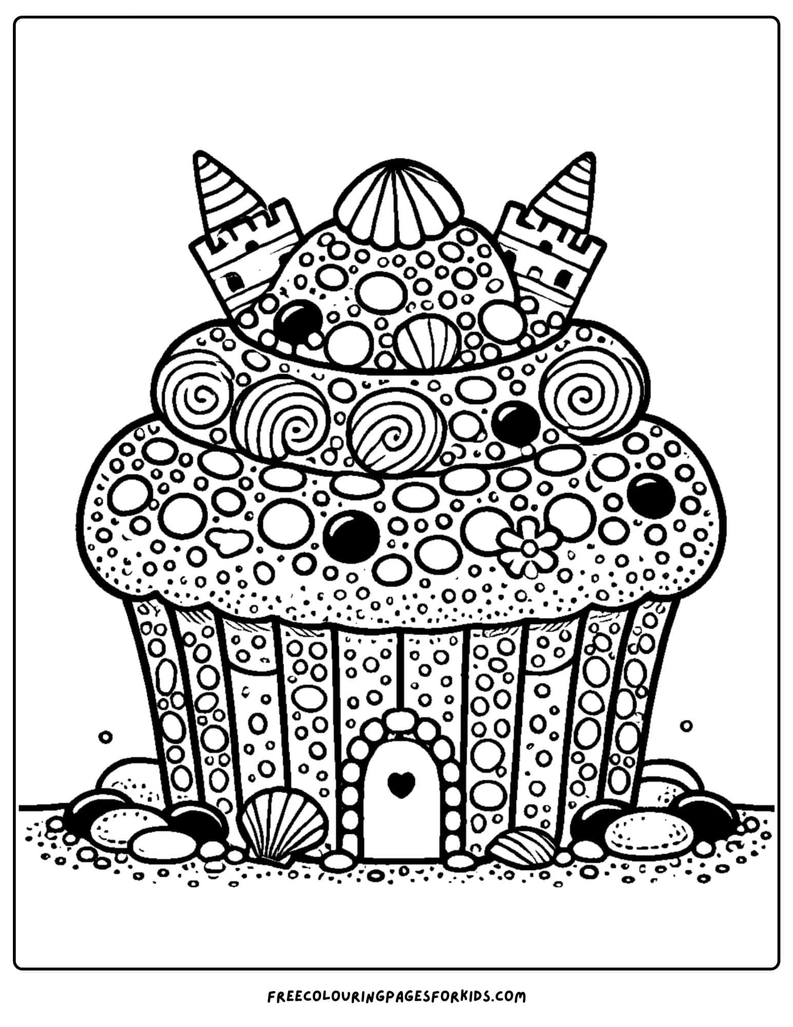 sandcastle cupcake design coloring page