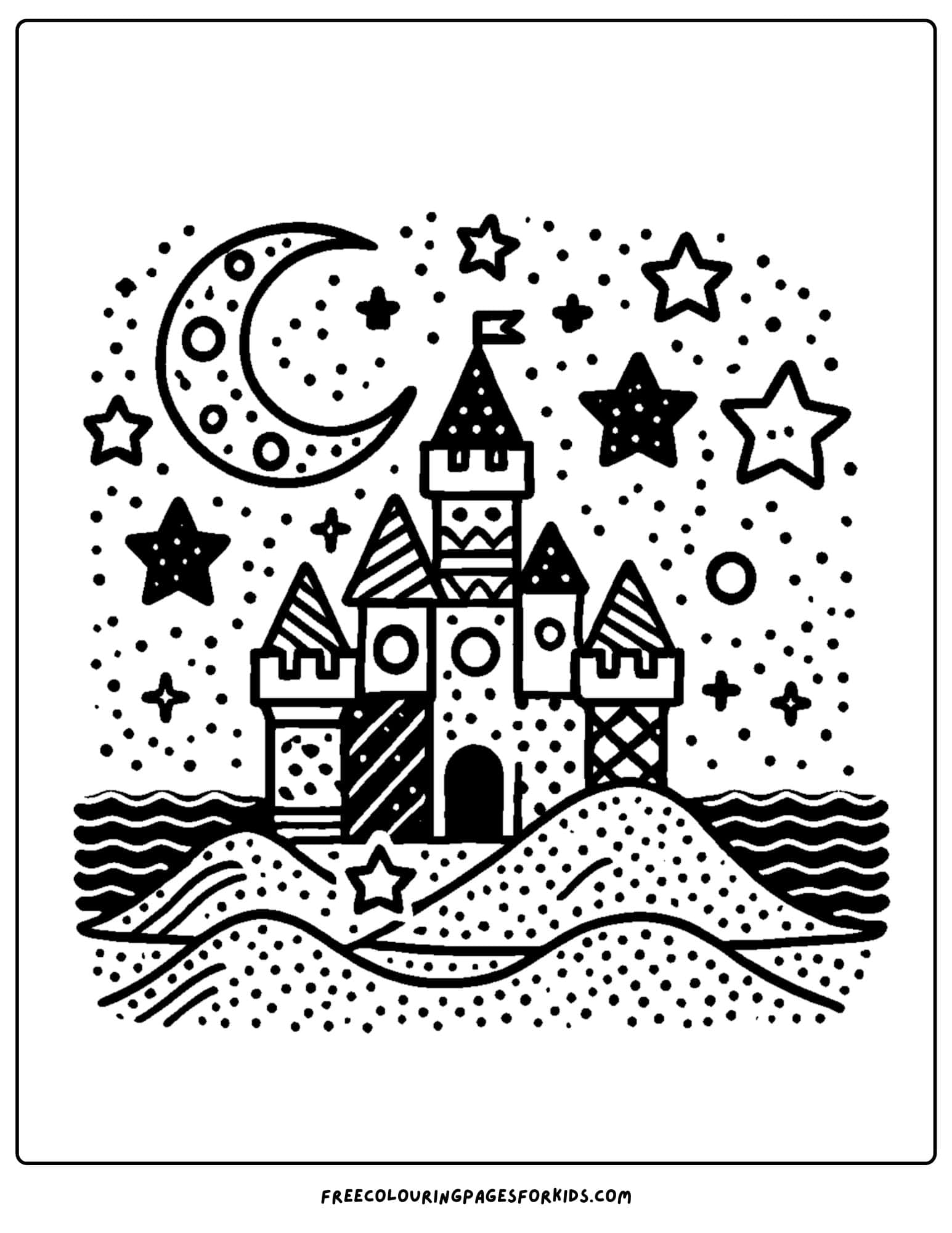 sandcastle under the moonlight coloring page