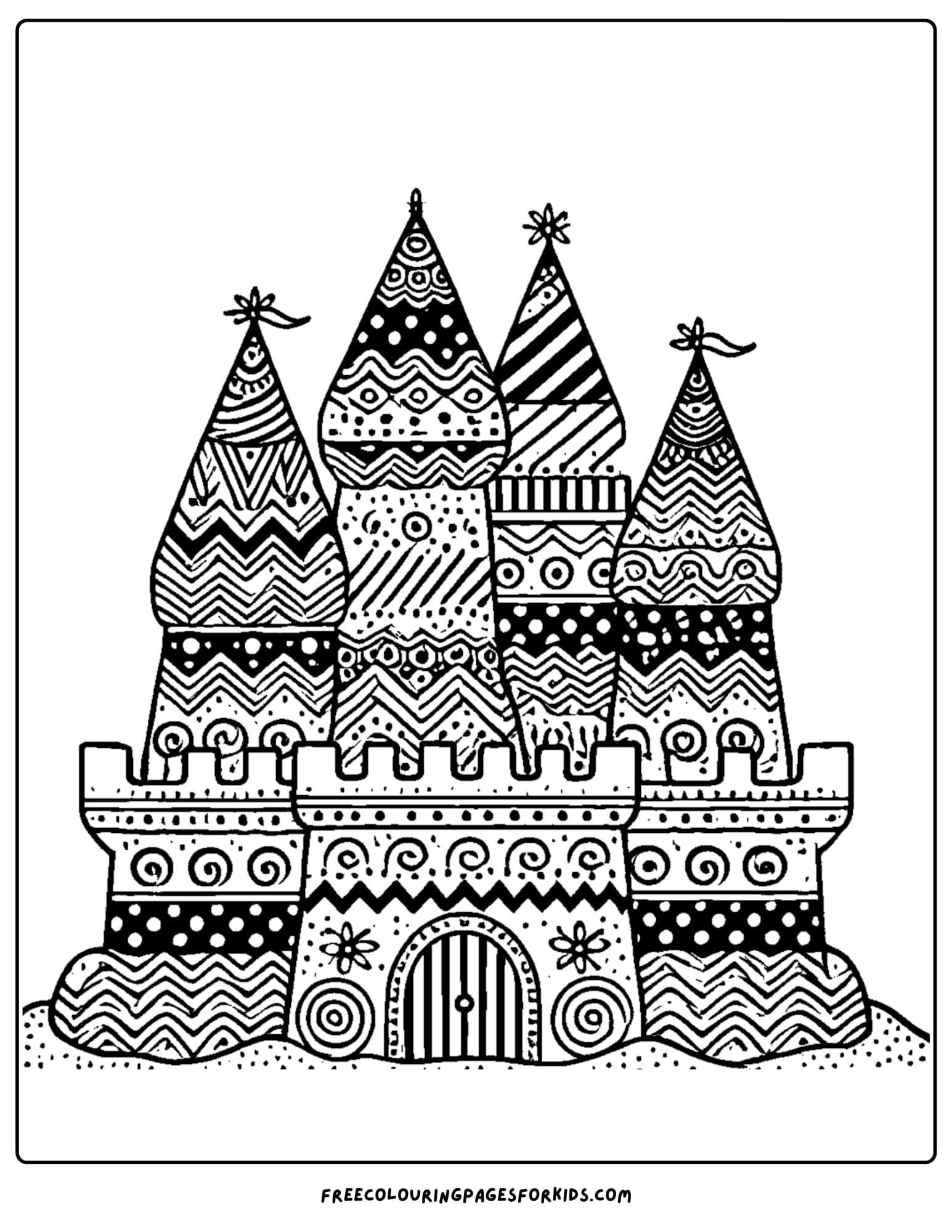 sandcastle with zigzag patterns coloring page