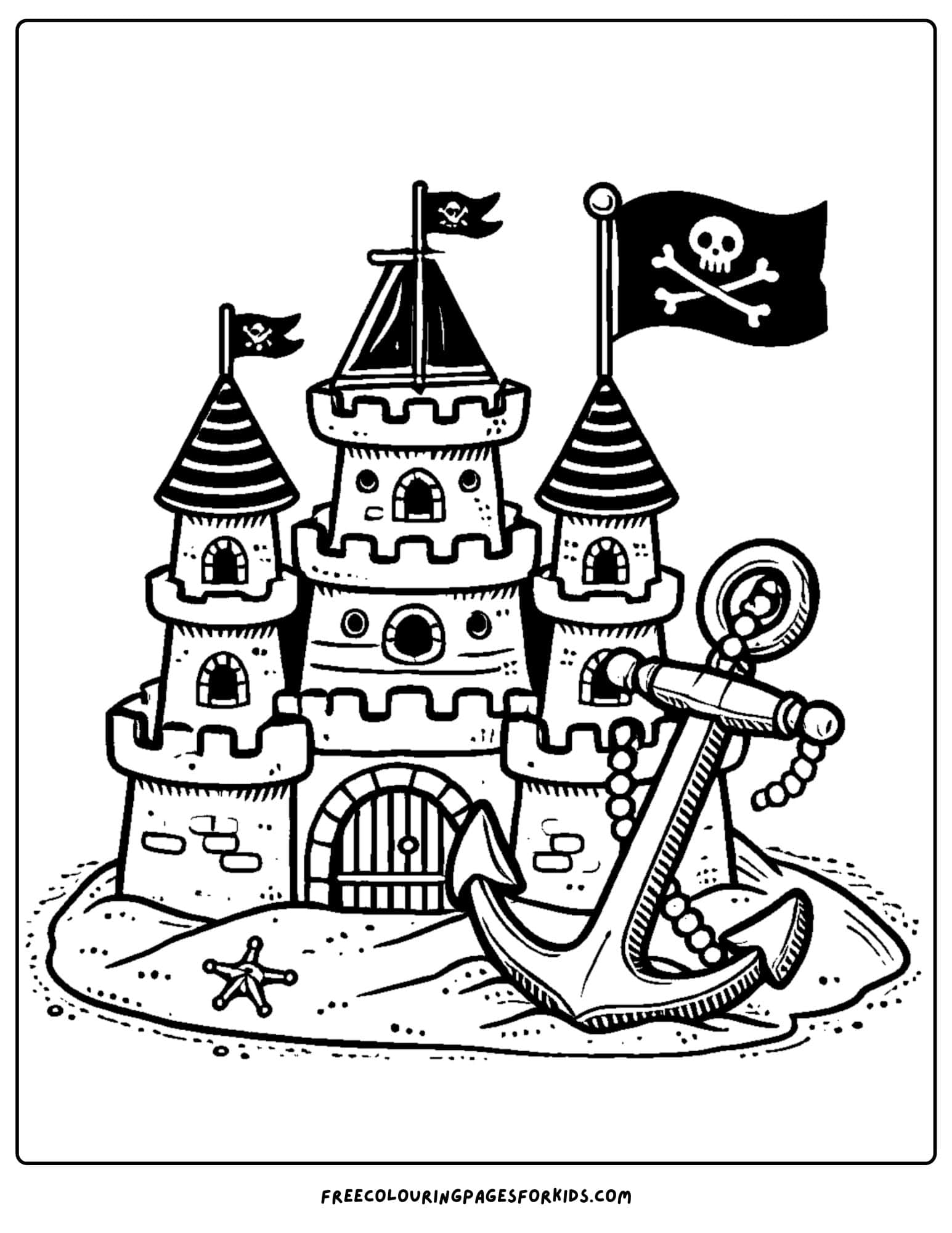 sandcastle pirate style coloring page