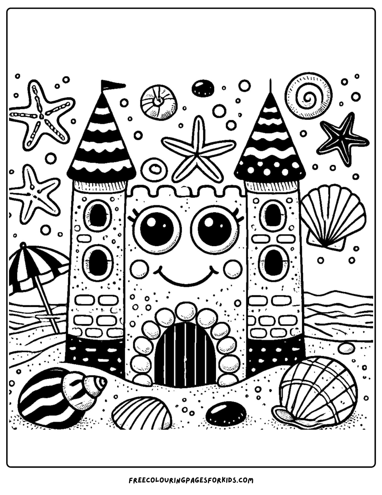 sandcastle with a smiling face coloring page