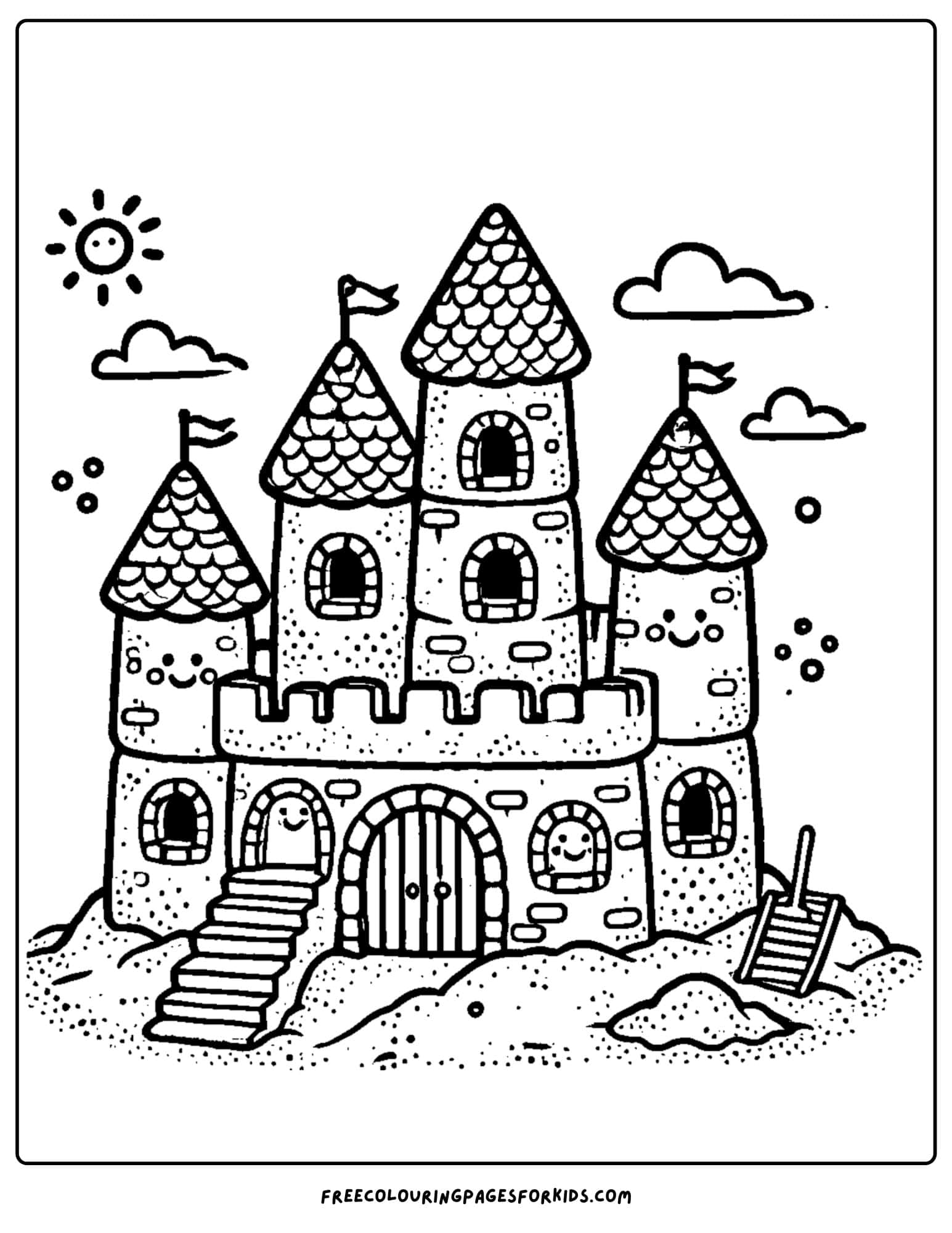 sandcastle in detail coloring page