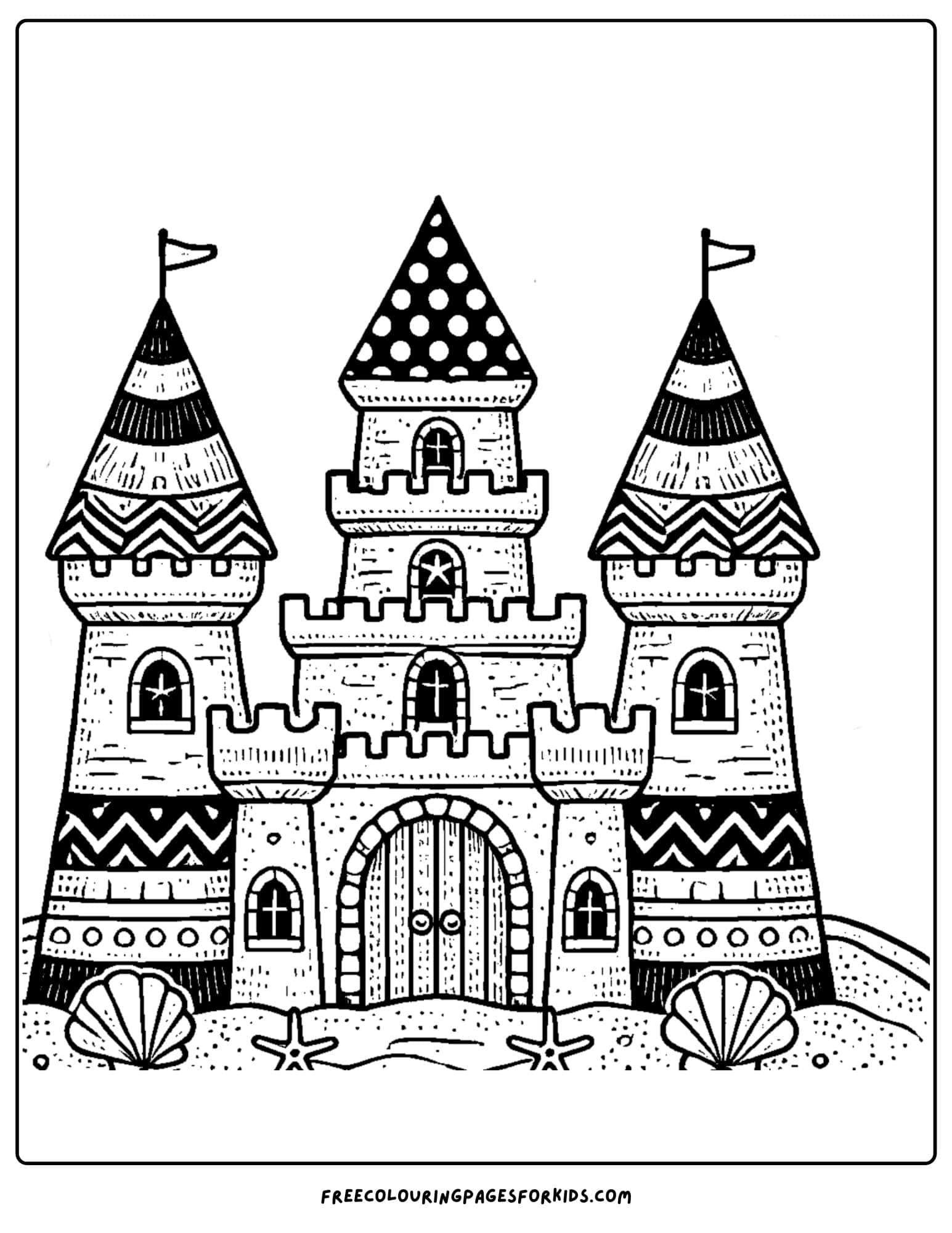 sandcastle with swirling design coloring page