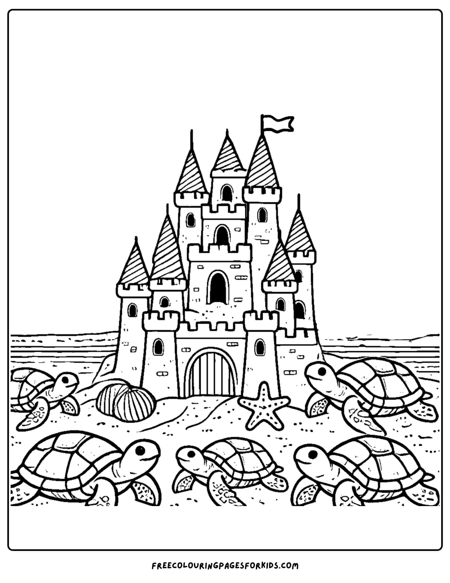 sandcastle with turtles coloring page