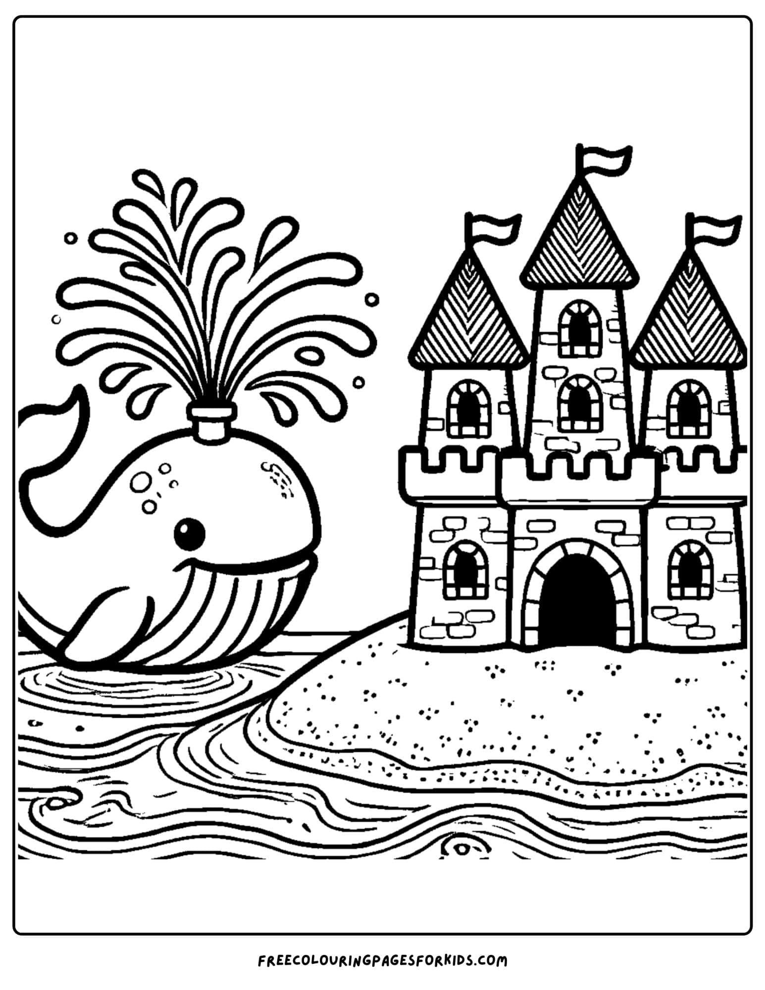 sandcastle and a whale coloring page