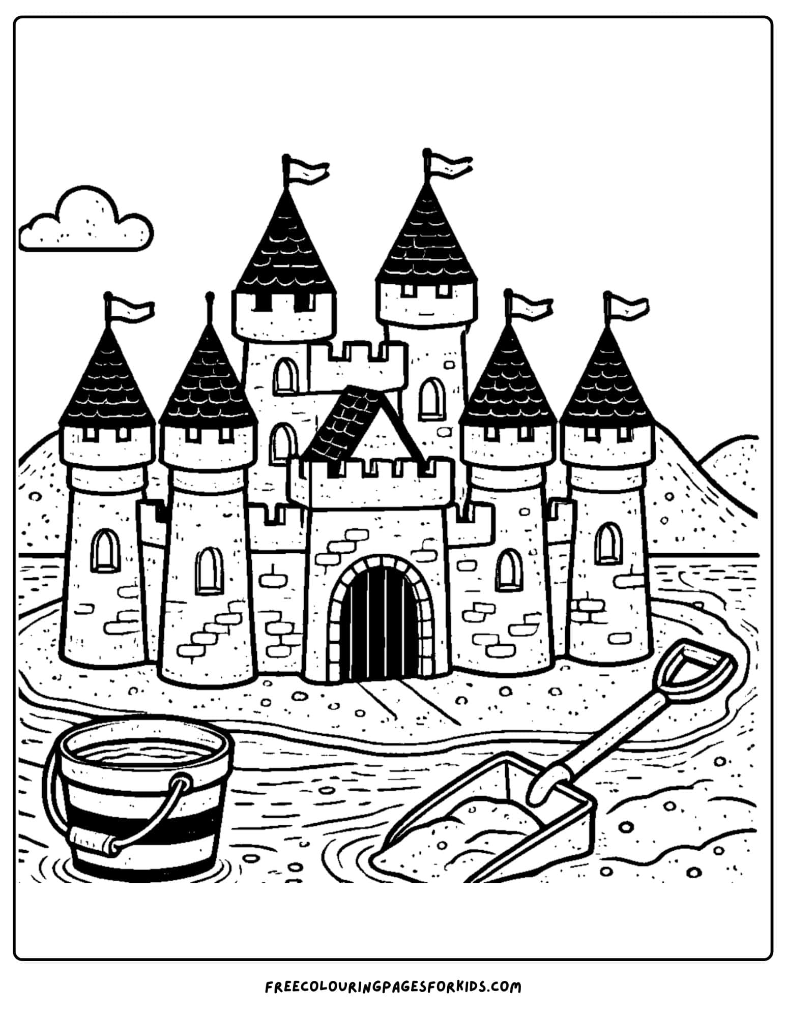 sandcastle with a moat coloring page