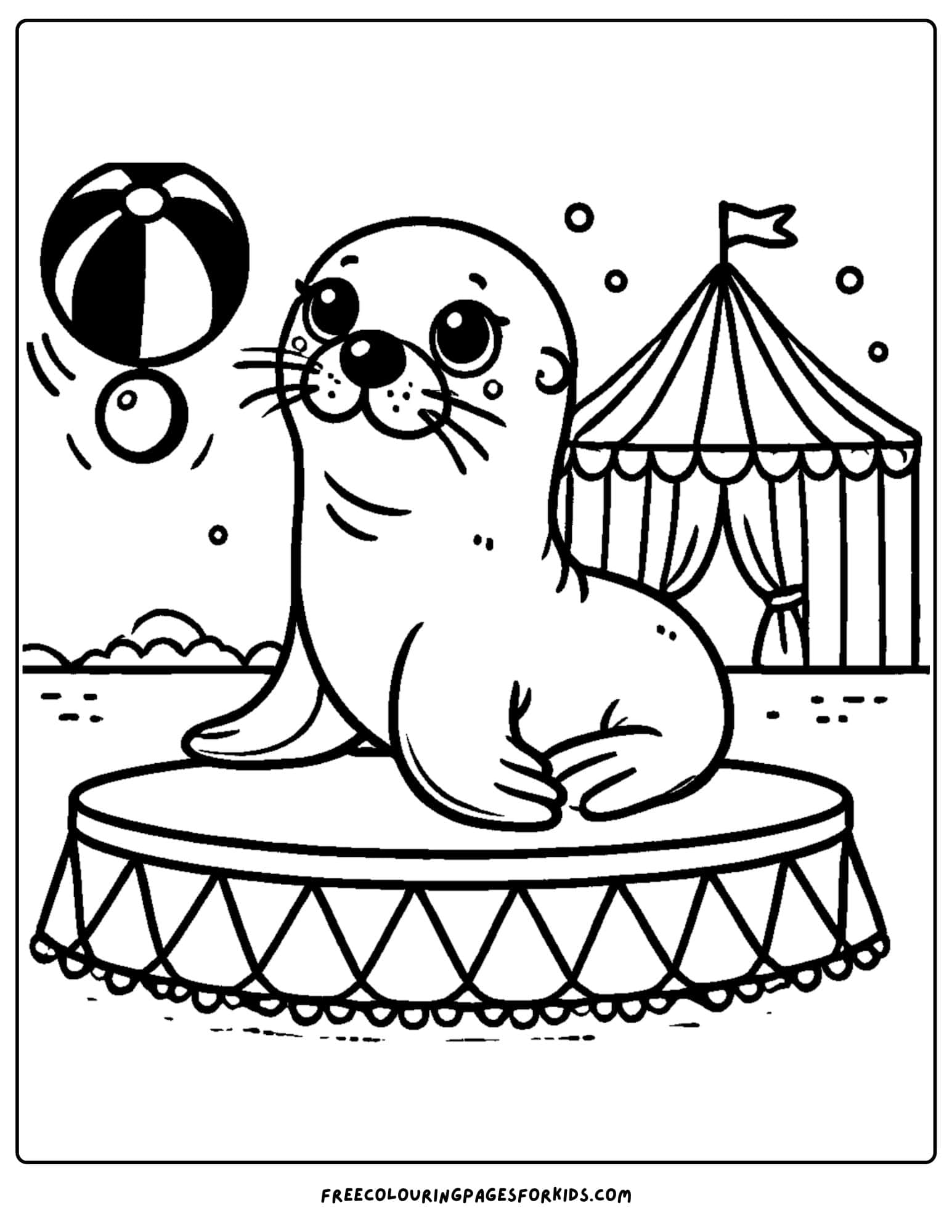 sea lion balancing a ball coloring page