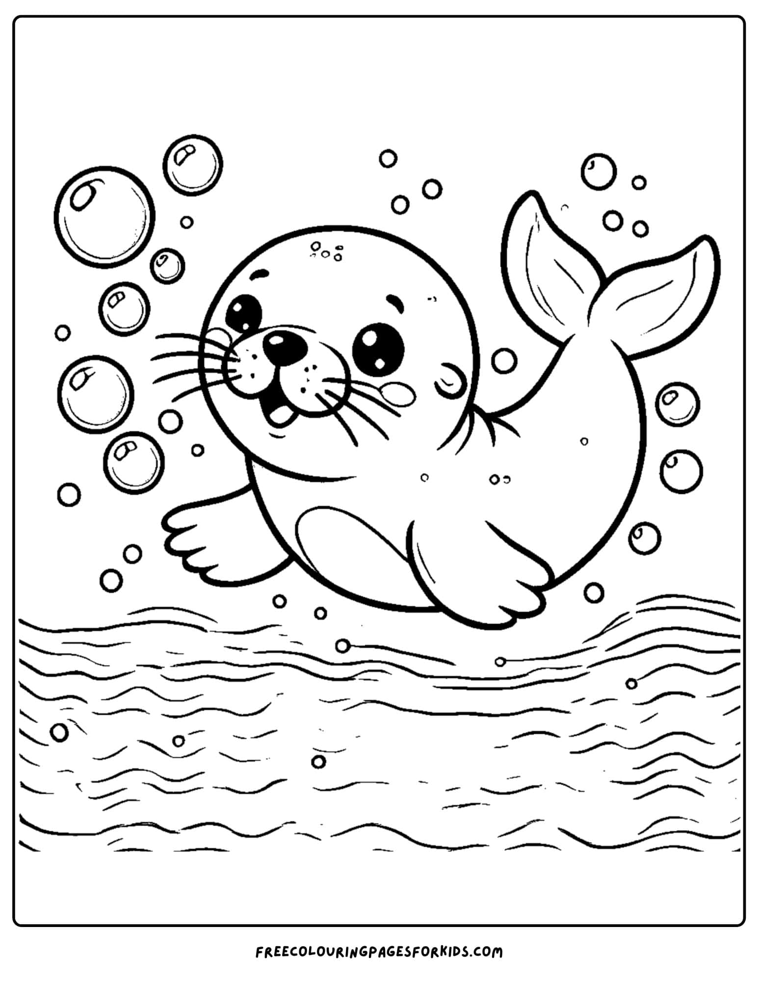 sea lion blowing bubbles coloring page