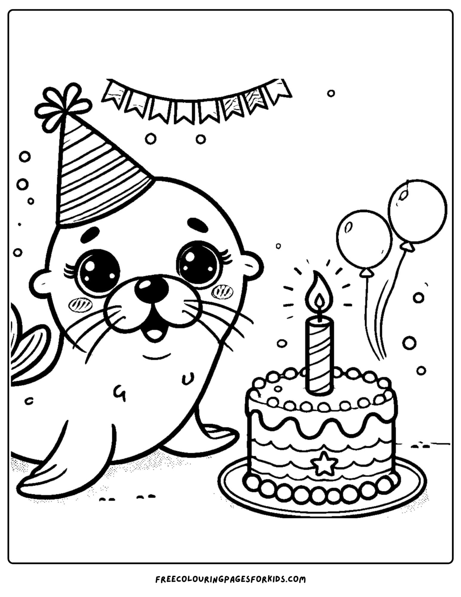 sea lion birthday party coloring page