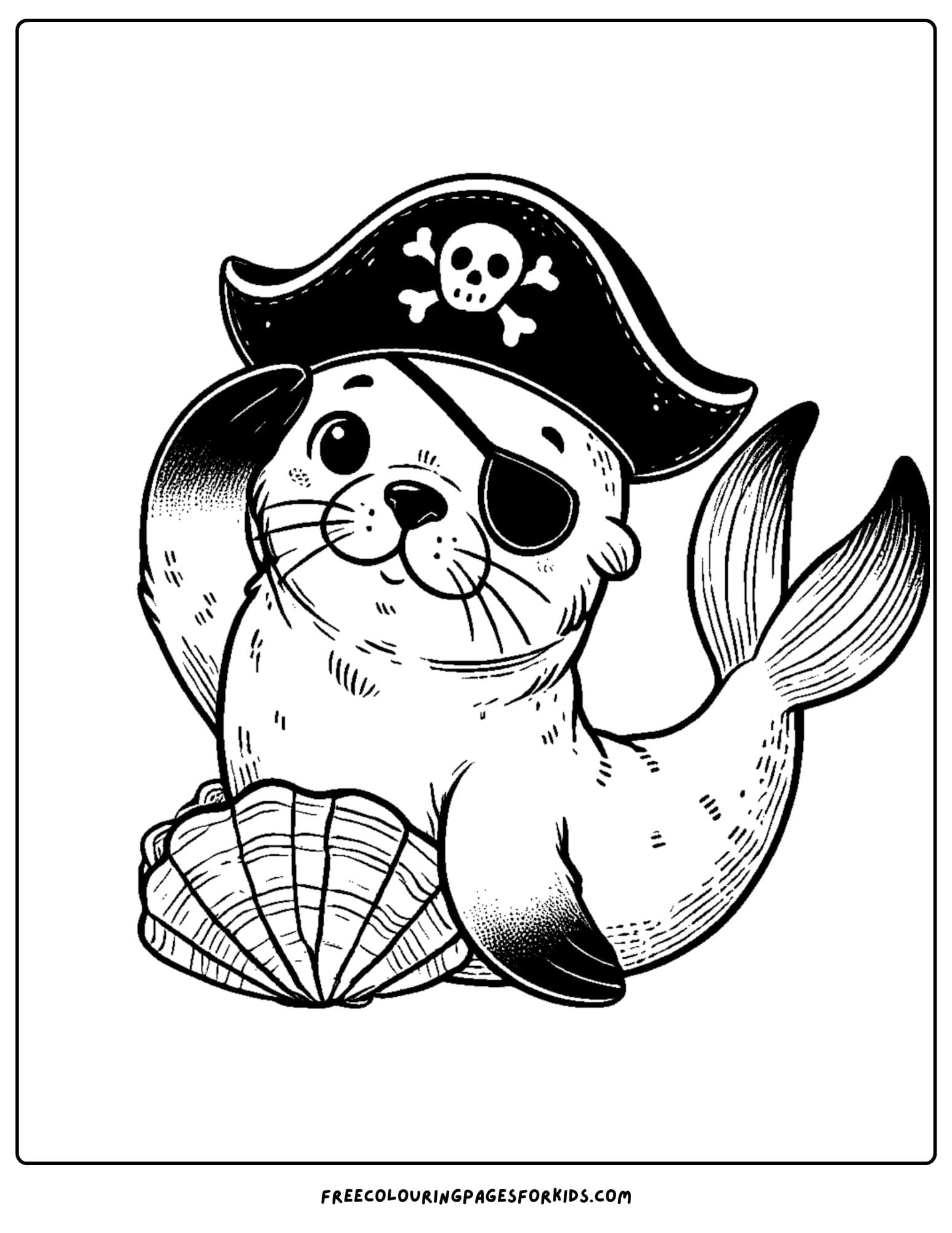 sea lion dressed as a pirate coloring page