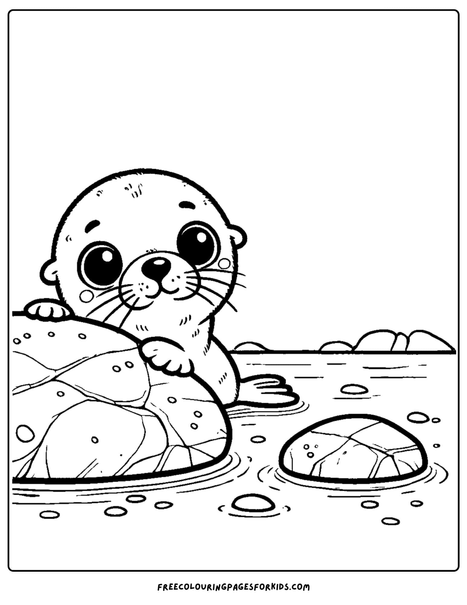 sea lion hiding behind a rock coloring page