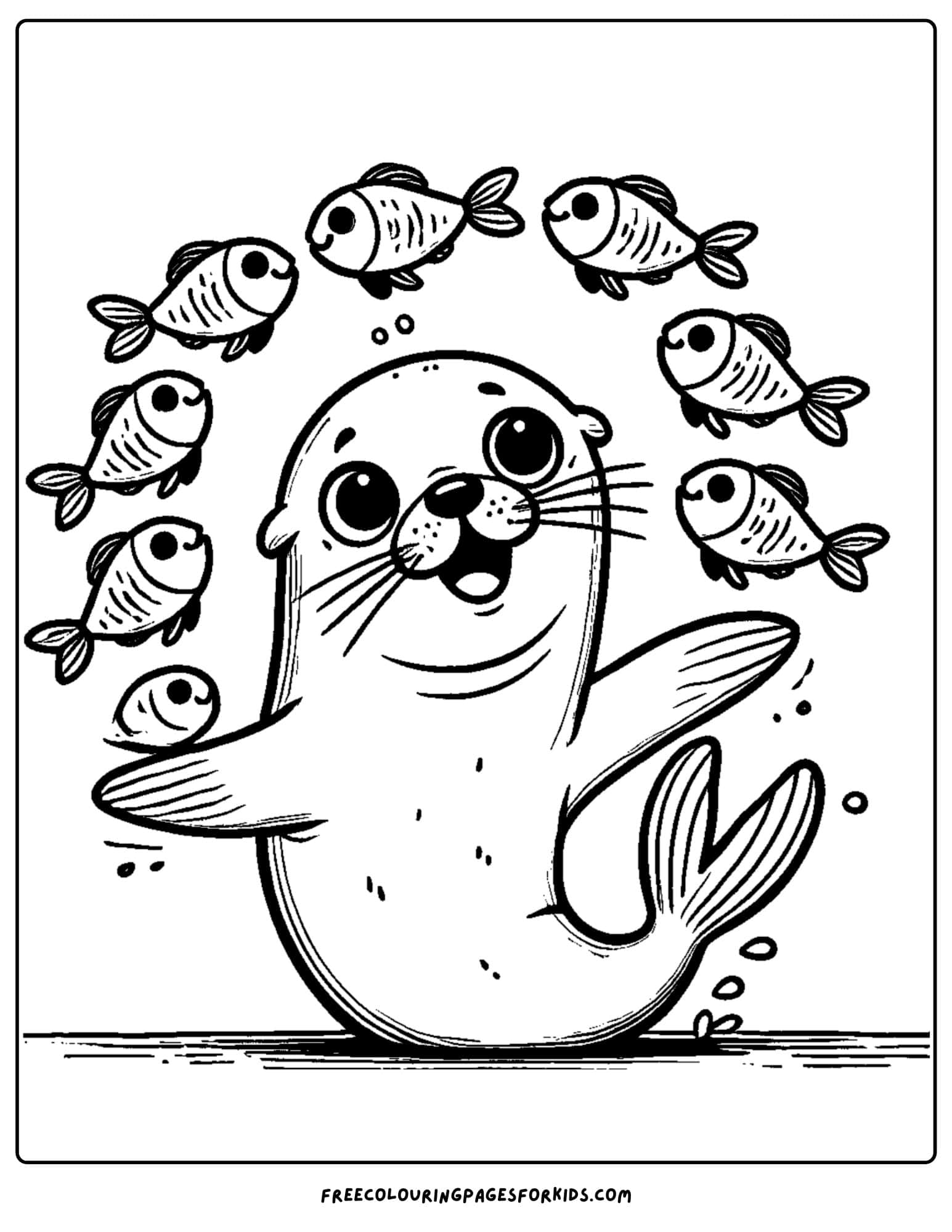 sea lion juggling fish coloring page