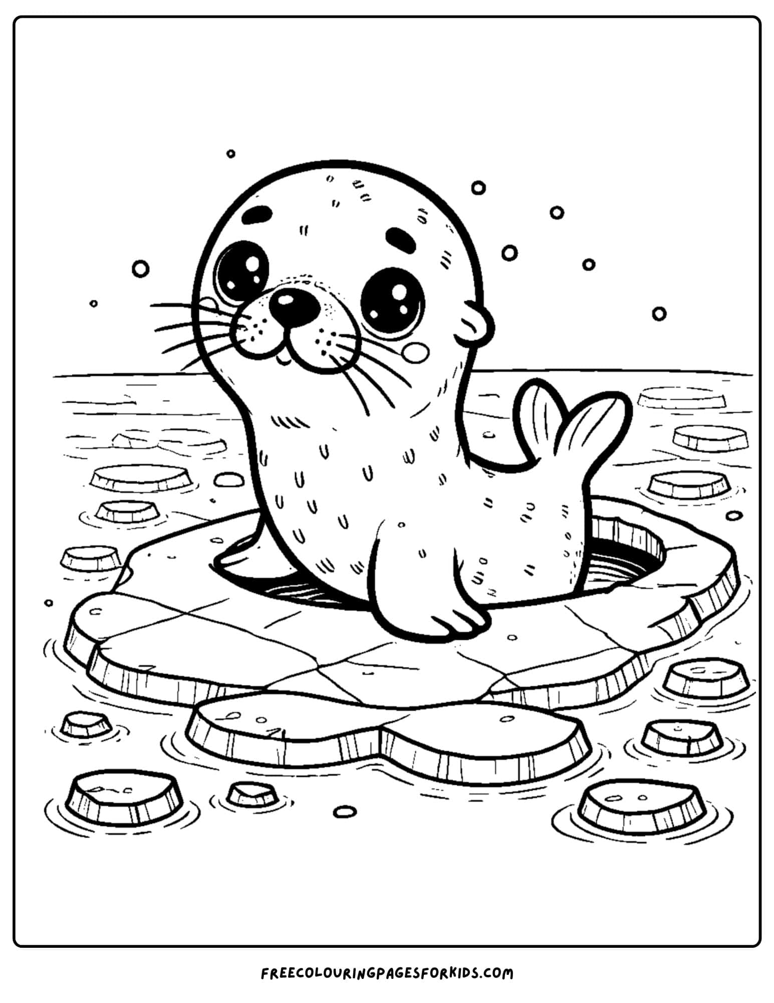 sea lion sitting on an ice sheet coloring page