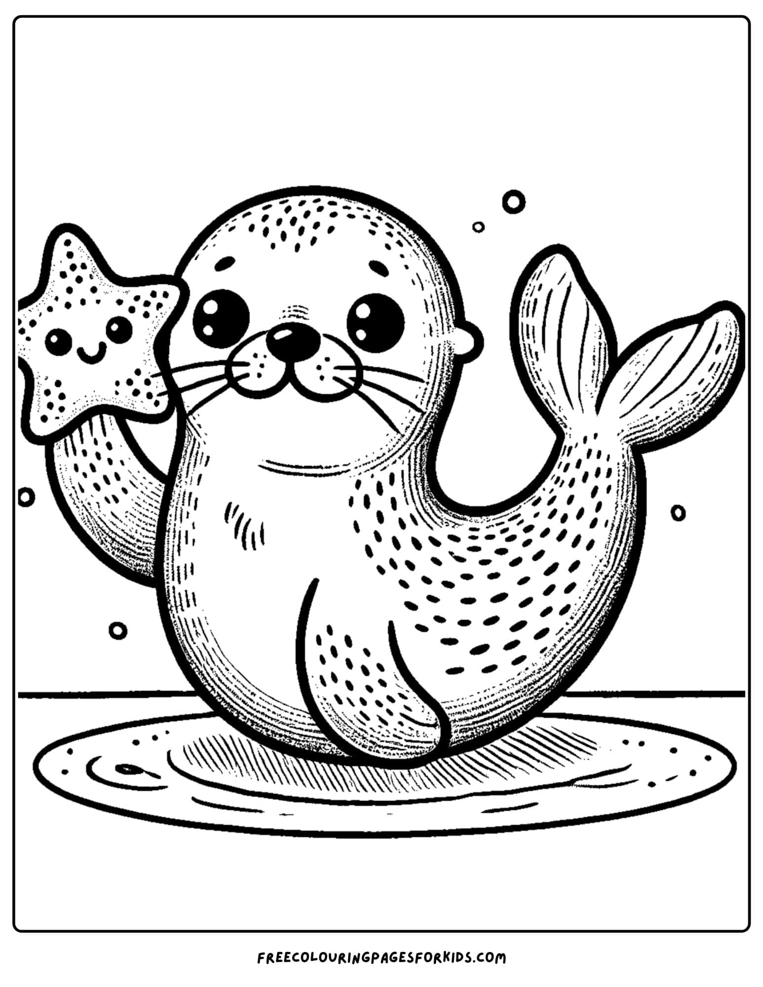 sea lion and a starfish coloring page