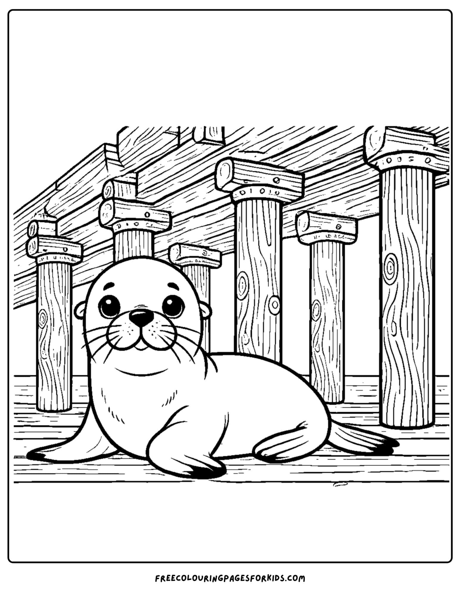 sea lion resting under a pier coloring page