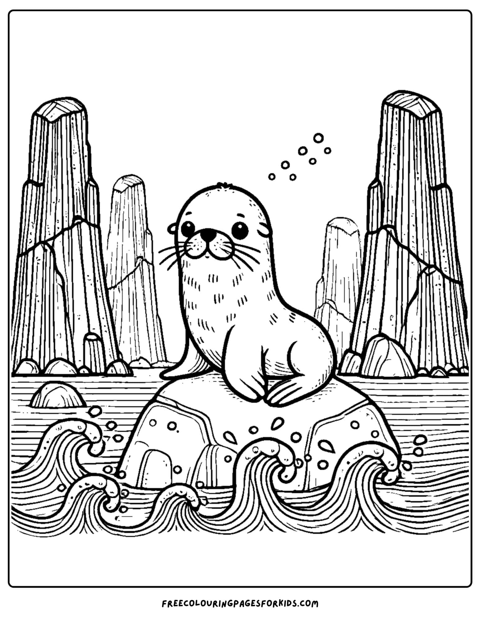 sea lion sitting on a rock coloring page