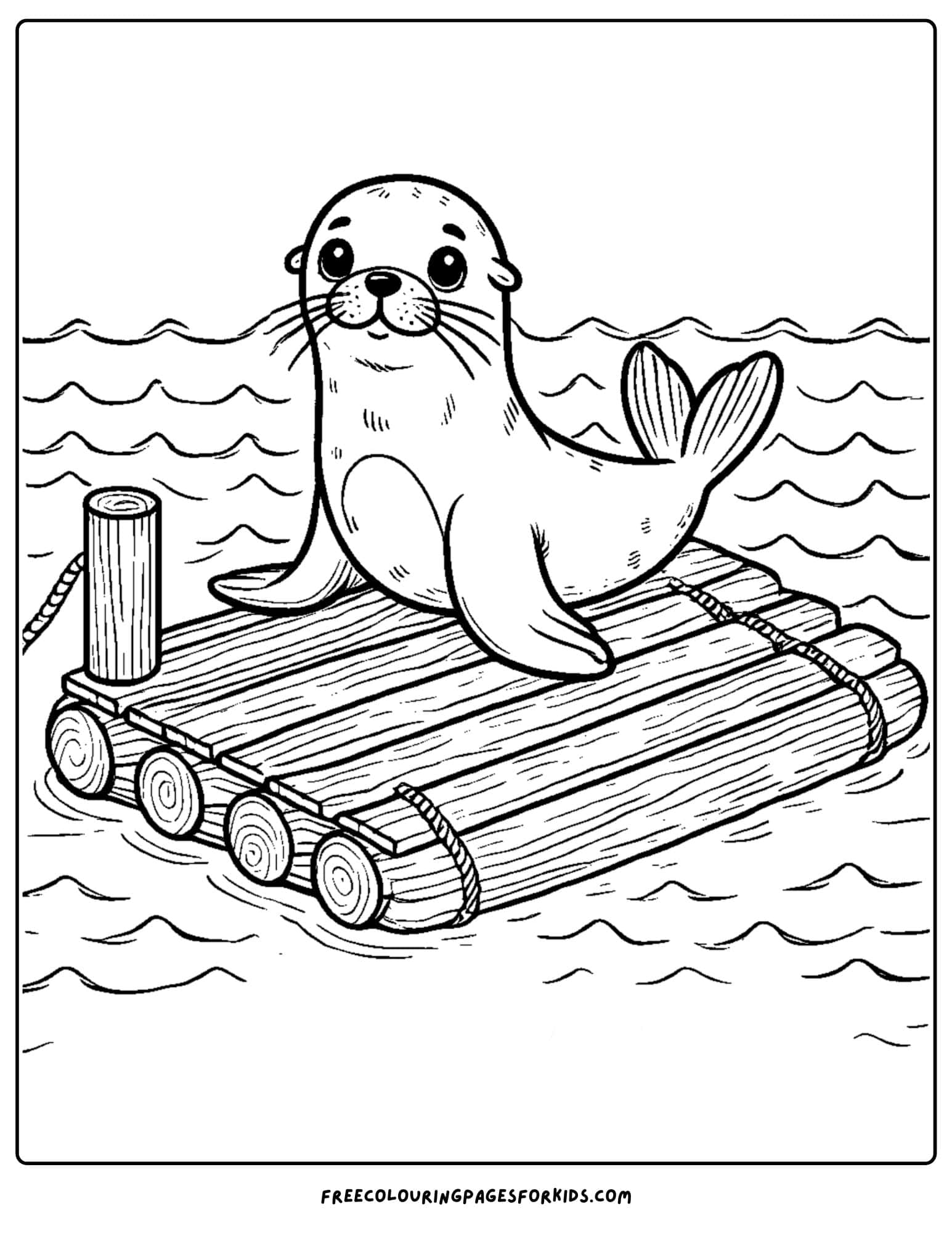 sea lion sitting on a dock coloring page