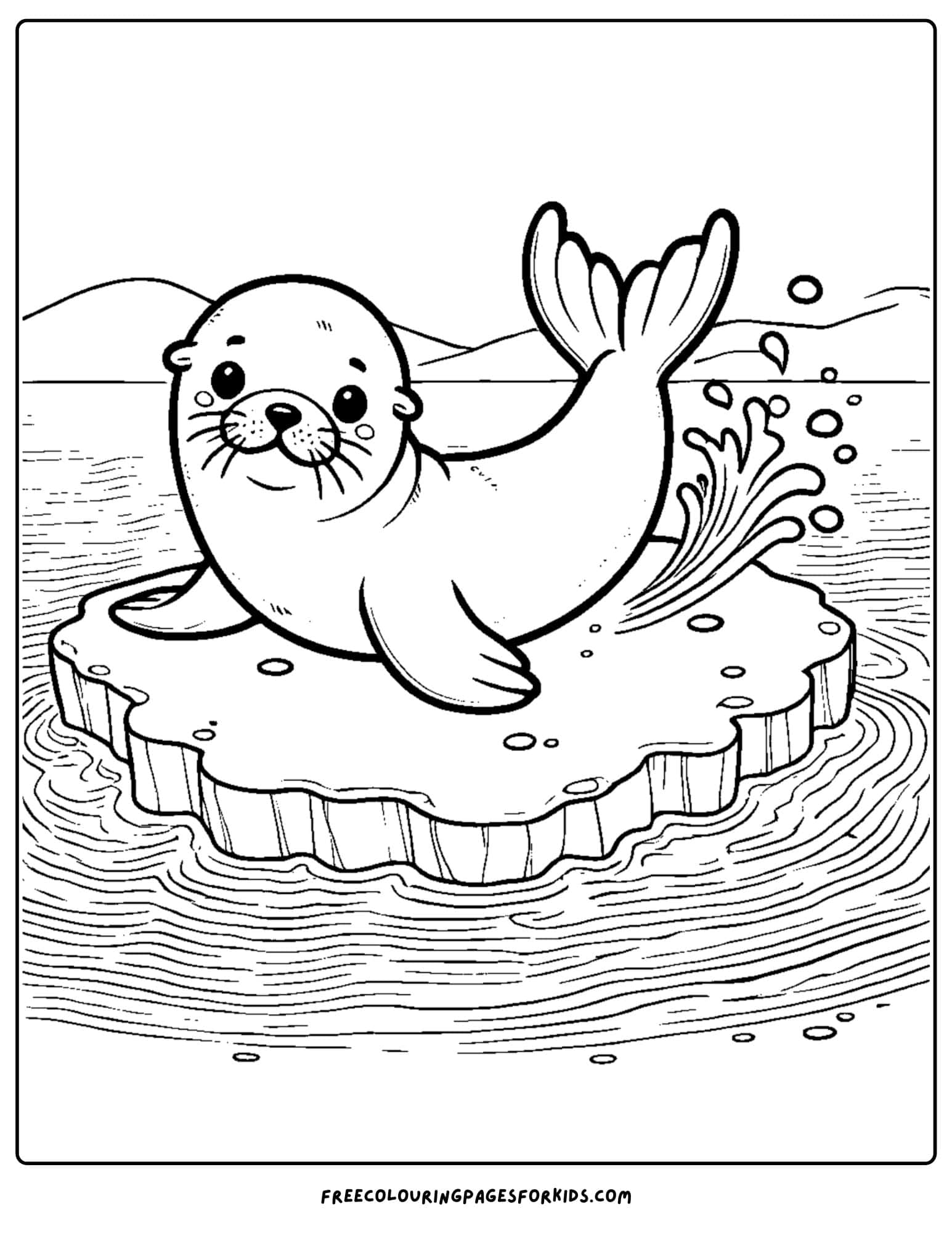 sea lion sitting on ice coloring page