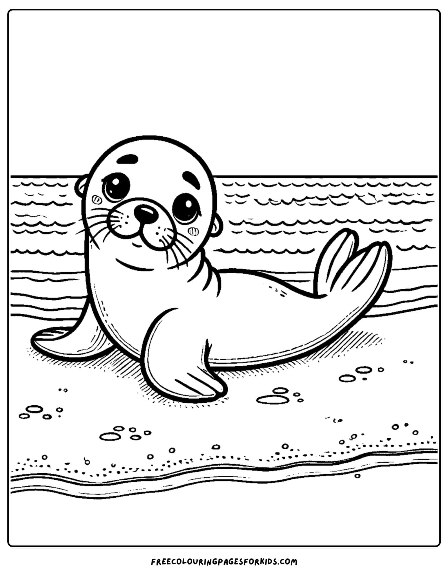 sea lion laying on the beach coloring page