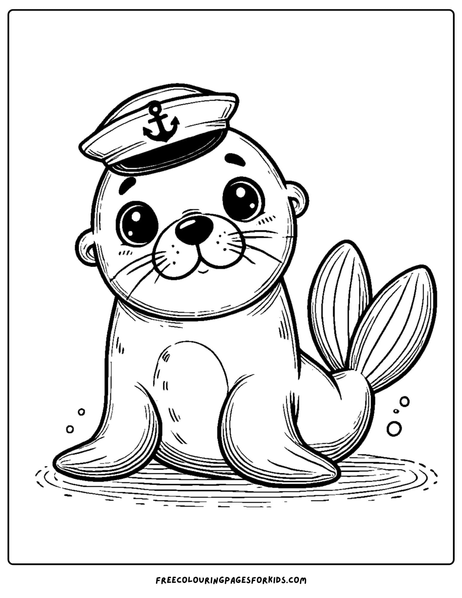 sea lion wearing a sailors hat coloring page