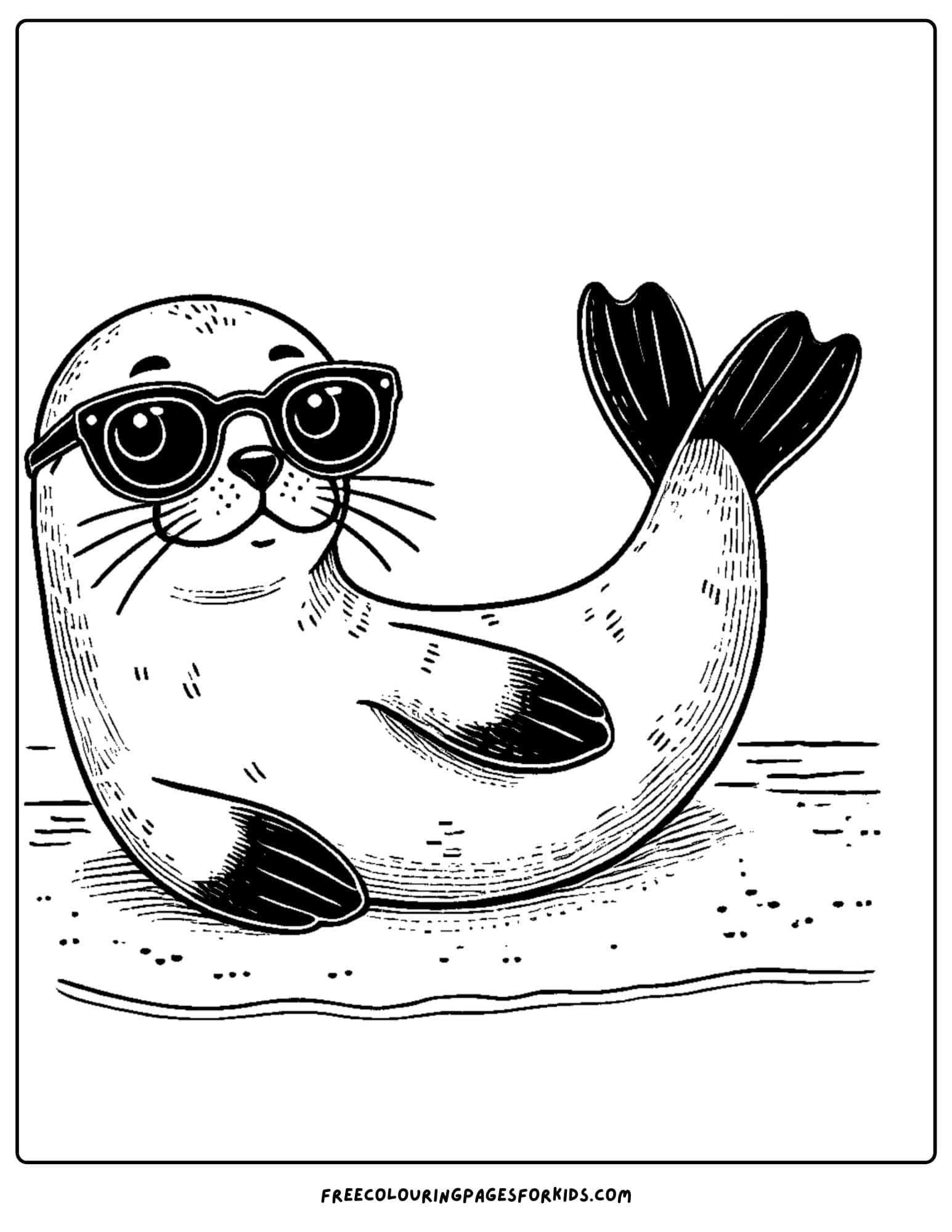 sea lion relaxing while wearing sunglasses coloring page