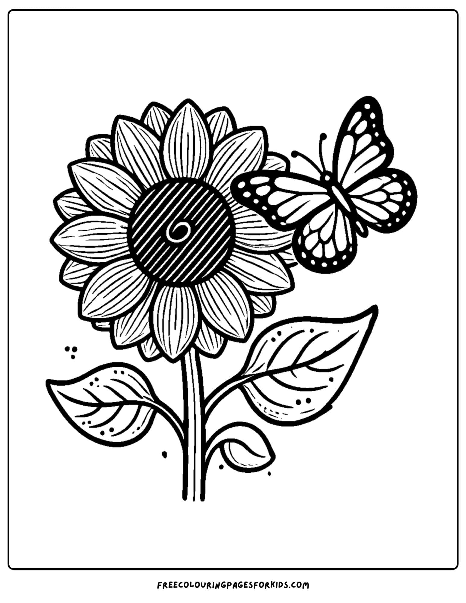 sunflower and a butterfly coloring page