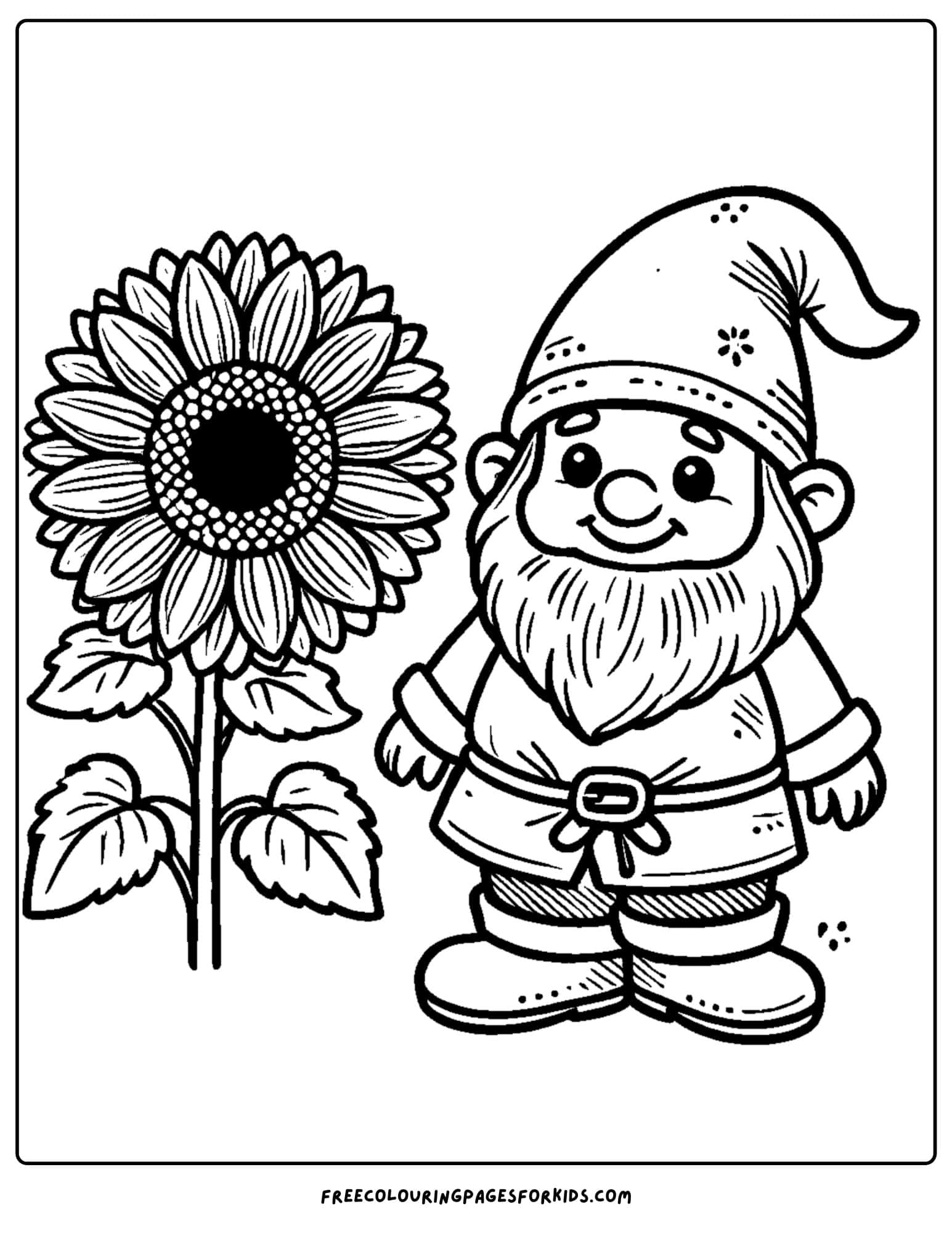 sunflower and a gnome coloring page