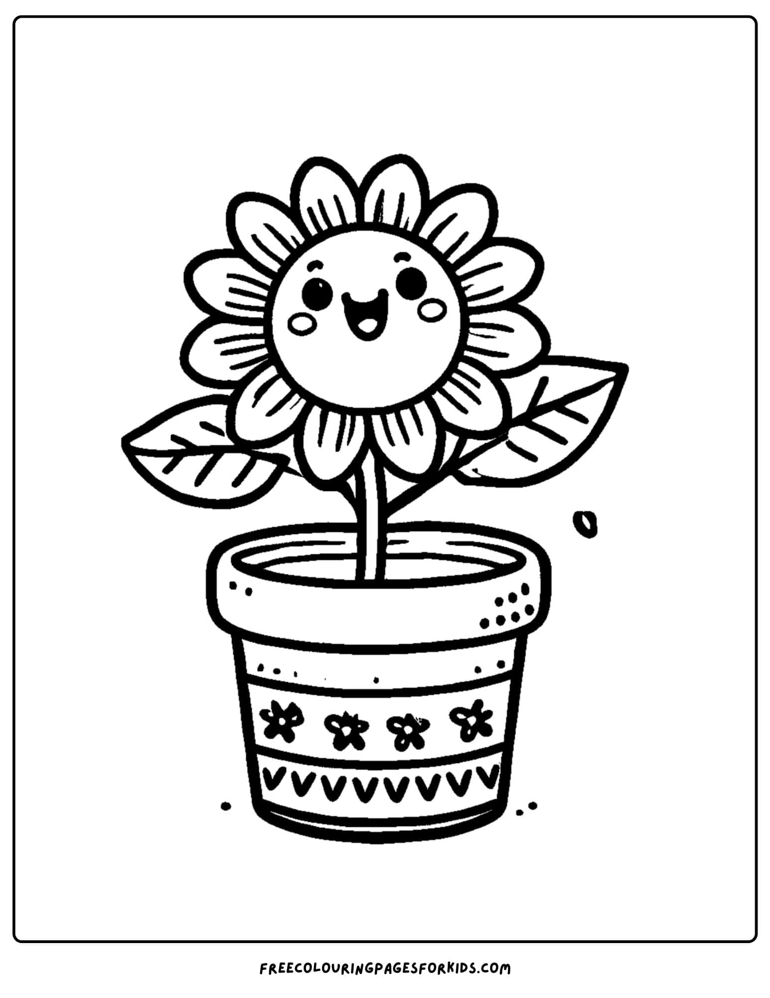 sunflower growing in a pot coloring page