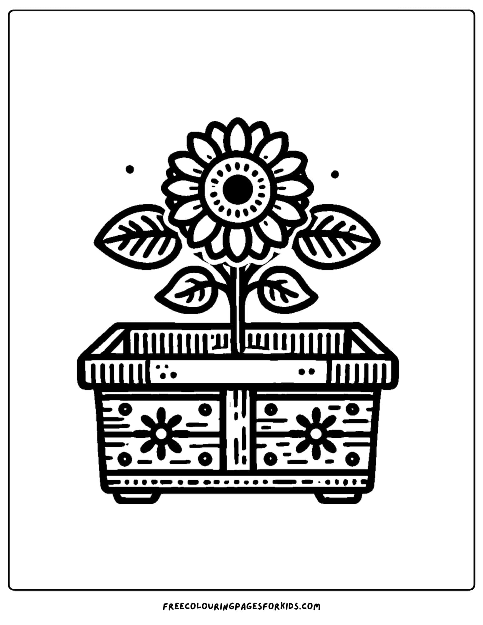 sunflower growing in a window box coloring page