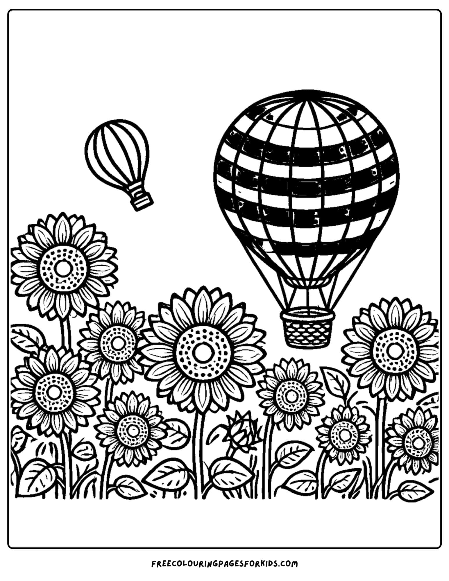 sunflower and a hot air balloon coloring page