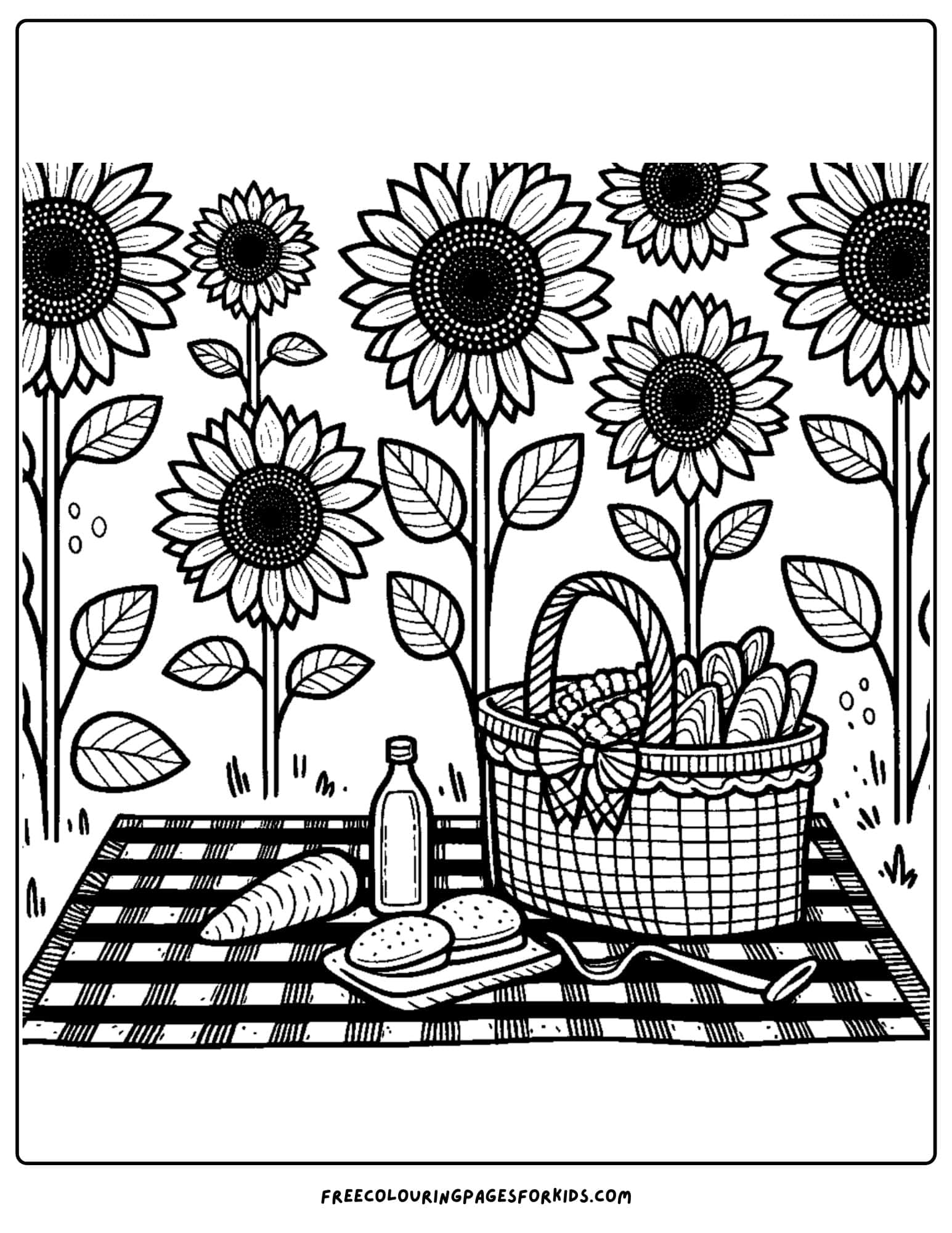 sunflower picnic coloring page