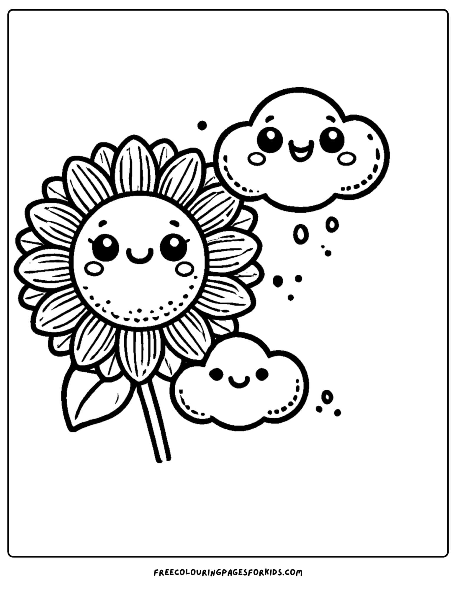 sunflower smiling with a cloud above coloring page