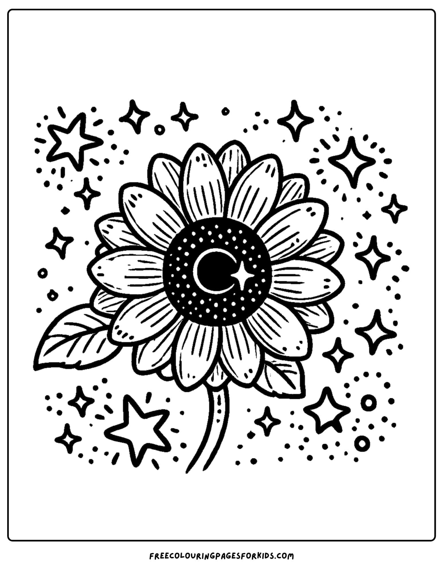 sunflower twinkling with magic coloring page