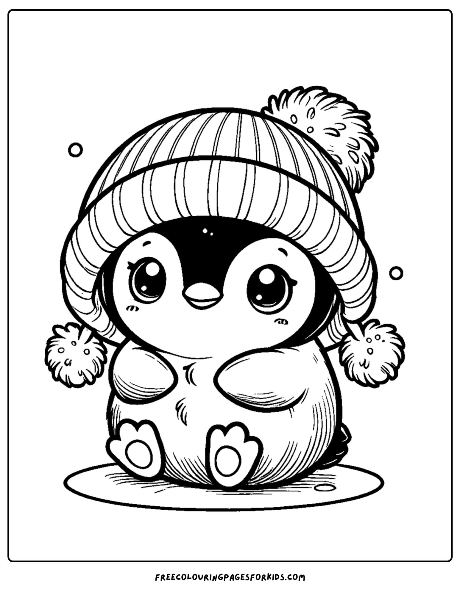 a baby penguin wearing a beanie