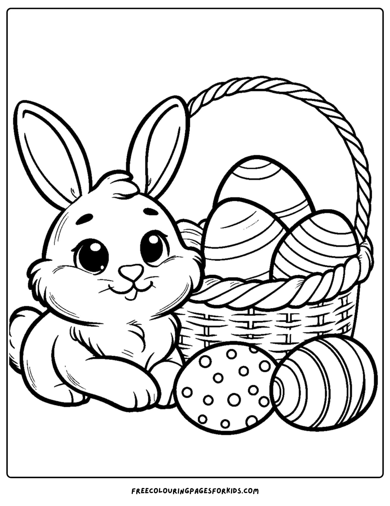 a bunny next to an easter basket