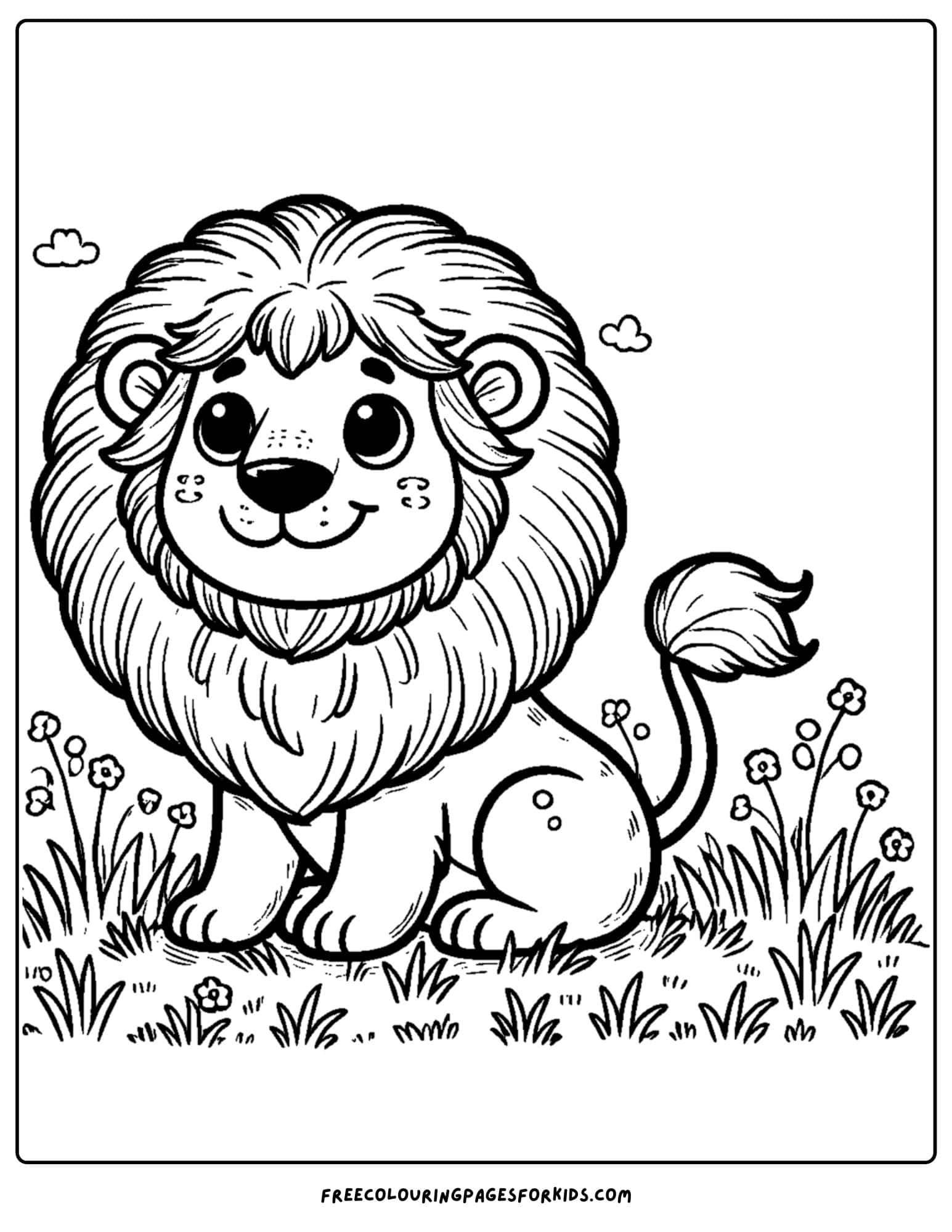 a proud lion sitting in the grass