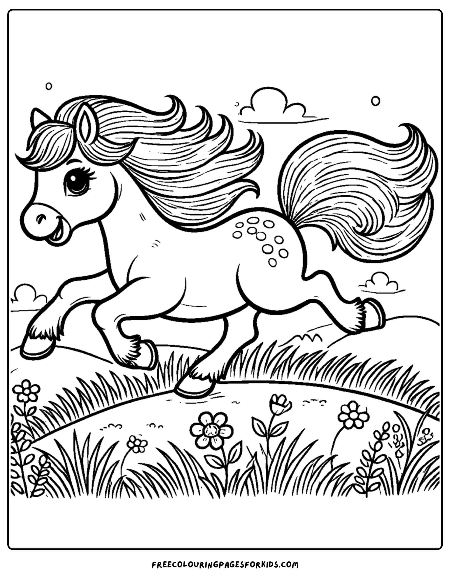 a horse galloping in a field