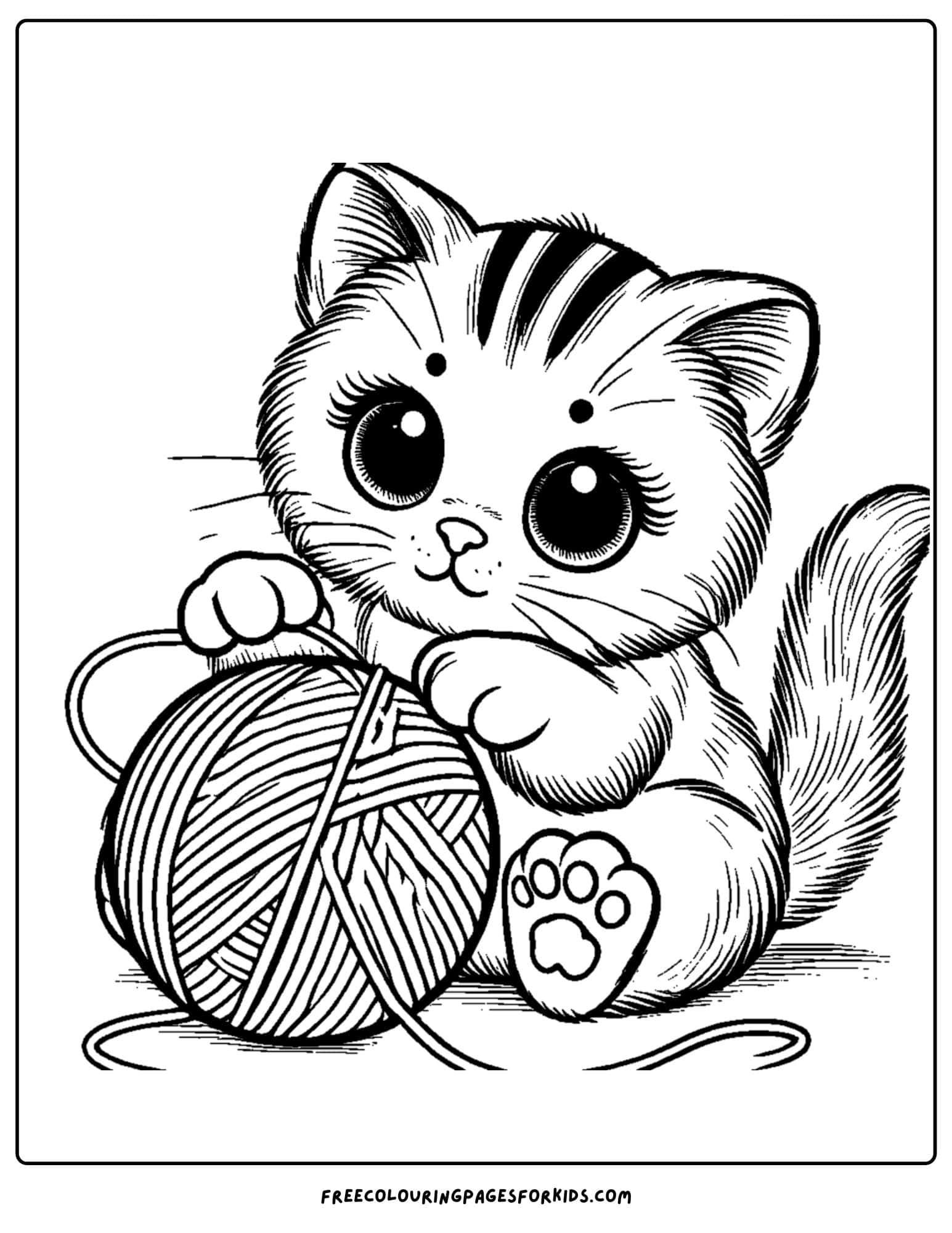 a kitten playing with a ball of yarn