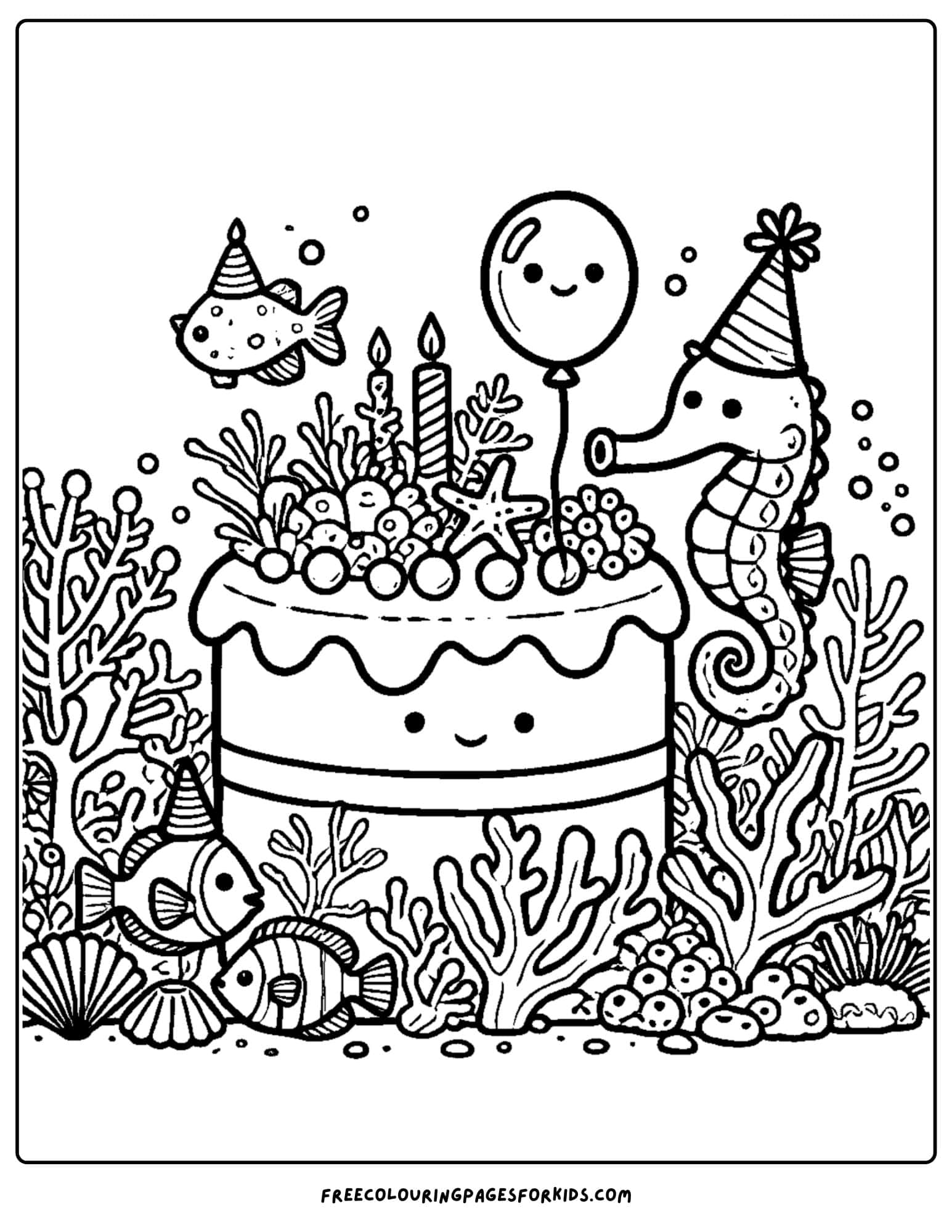 a coral birthday party coloring page