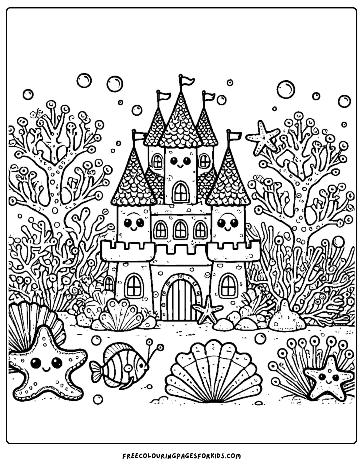 an underwater coral castle coloring page